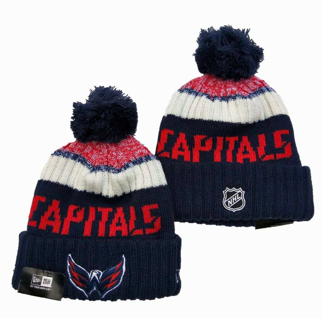 Washington Men's Cuffed Knit Hat with Pom Pro Hockey Beanie Hat Red/Blue