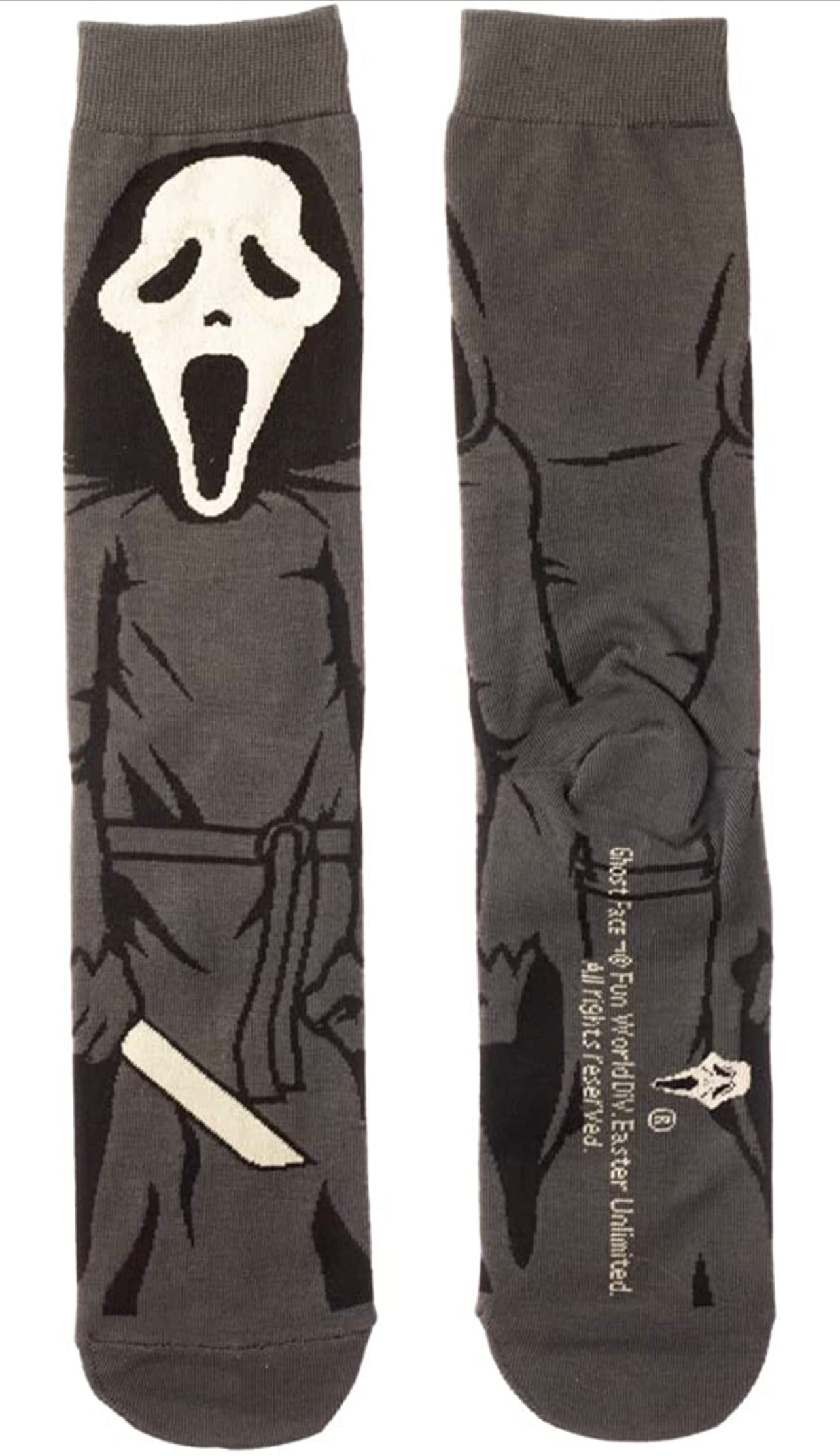 Scream Ghost Face Cartoon Socks, Fun Novelty Unisex 360 Degree Artwork Character Designed Crew Socks