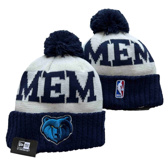 Memphis Men's Cuffed Knit Hat with Pom Pro Basketball Beanie White/Blue